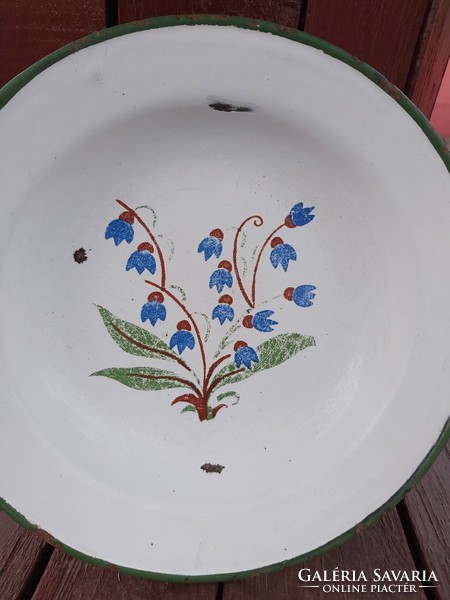 Zománcos zománcozott  Budafoki virágos harangvirág mintás tányér dísznek dekornak Nosztalgia