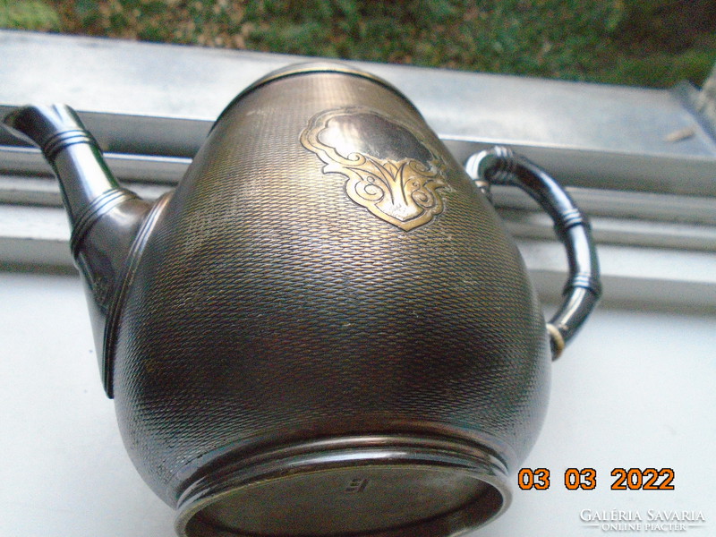 19.So christofle guilloche patinated numbered tea spout with 3 ivory ring baluster pliers