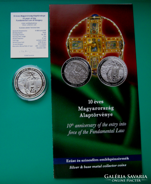 2021 - 10 éves Magyarország Alaptörvénye - ezüst 10.000 Ft - PP  - certivel, ismertetővel