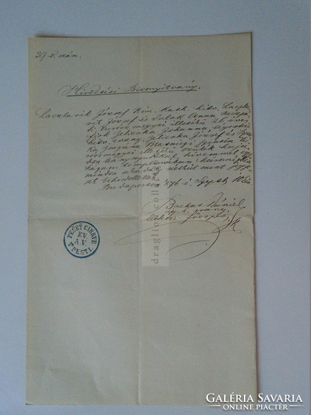Za391.9 Old document Budapest Archbishop Daniel Bachát Archbishop - 1876 József Laczlavik
