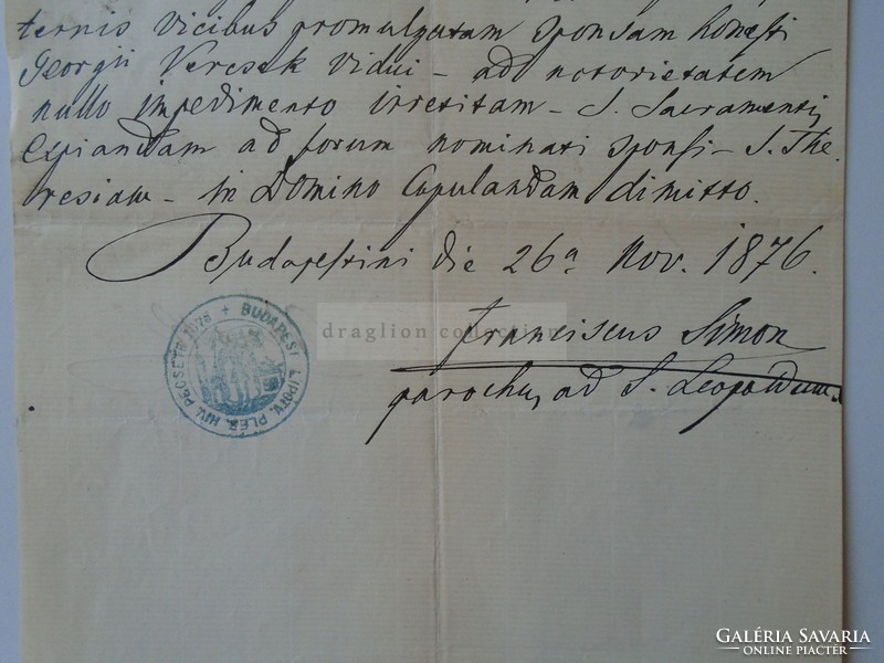 Za393.11 Old document budapest 1876 - valaska hodrusbánya - lipótváros franciscus simon