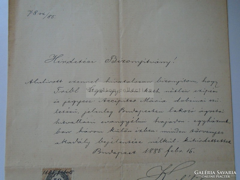 Za392.8 Old document budapest 1885 - with the signature of géza korbély - shoemaker györgy tribl
