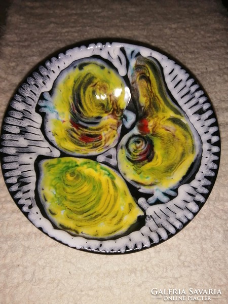 Painted, glazed, marked ceramic wall bowl, applied art work, dia. 17.5 cm