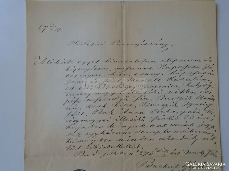 Za393.7 Old document signed by Archbishop Daniel Bachát of Budapest -1875 János Kapuszter