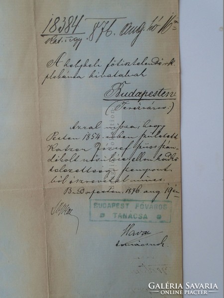 Za391.12 Old document of the Metropolitan Council of the Military Department of Katzer Joseph - 1876