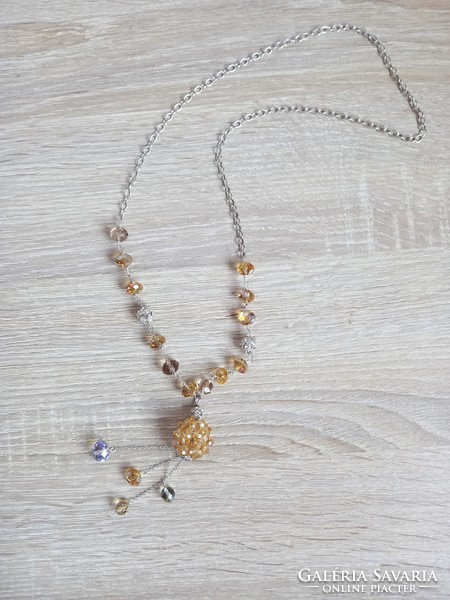 Yellow polished crystal stone long necklace