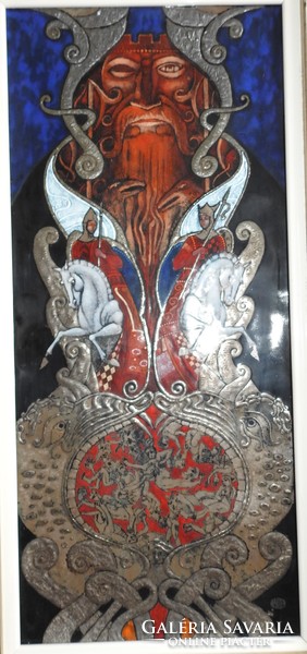 Vágó István - Odin - tűzzománc kép / 19 cm x 44 cm + keret