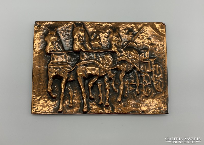 Copper wall decoration on wooden board, felt on the back