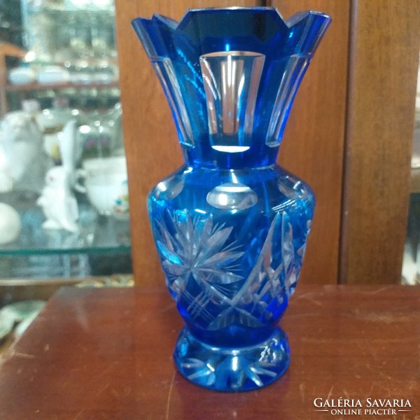 Metszett Kék Üveg Váza.10 cm
