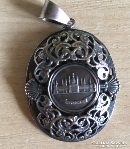 Silver-plated metal country house pendant-pre-1945 souvenirs