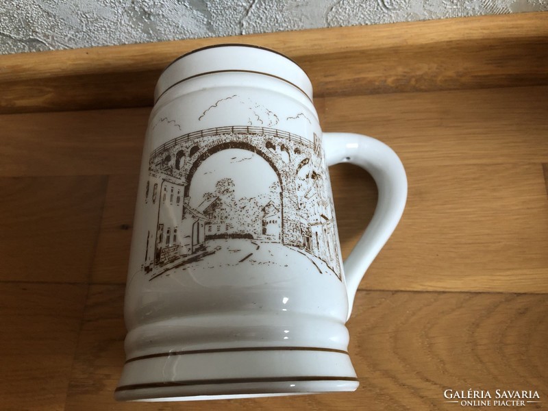 Wagner & Apel Stadt Gräfenthal 1337 -1987 címeres / látképes porcelán sörös korsó  18.