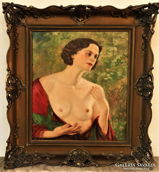 Portrait of a graceful art-deco lady by Árpád Bardócz (1882 - 1938). Painting 96x86cm with original guarantee!