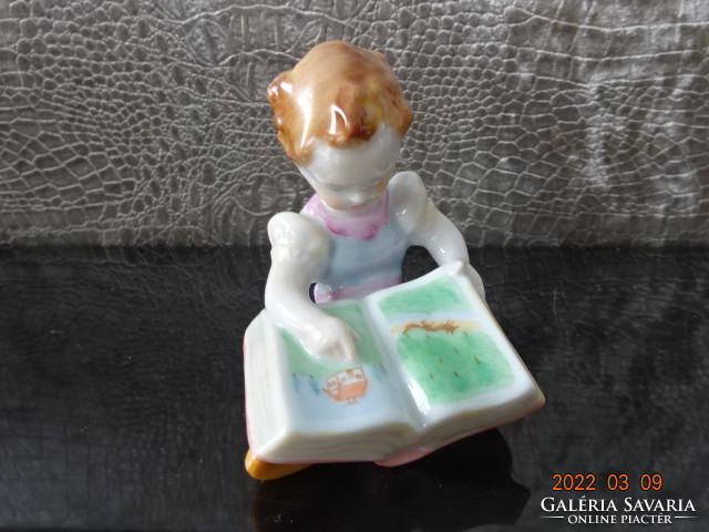 Herend porcelain figurine, a little girl reading a fairy tale, height 7.5 cm. He has! Jókai.