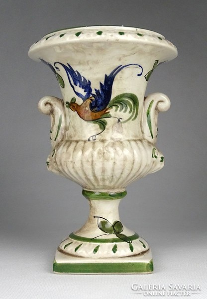1H631 antique hand painted pheasant faunhead capodimonte Neapolitan faience vase 17 cm
