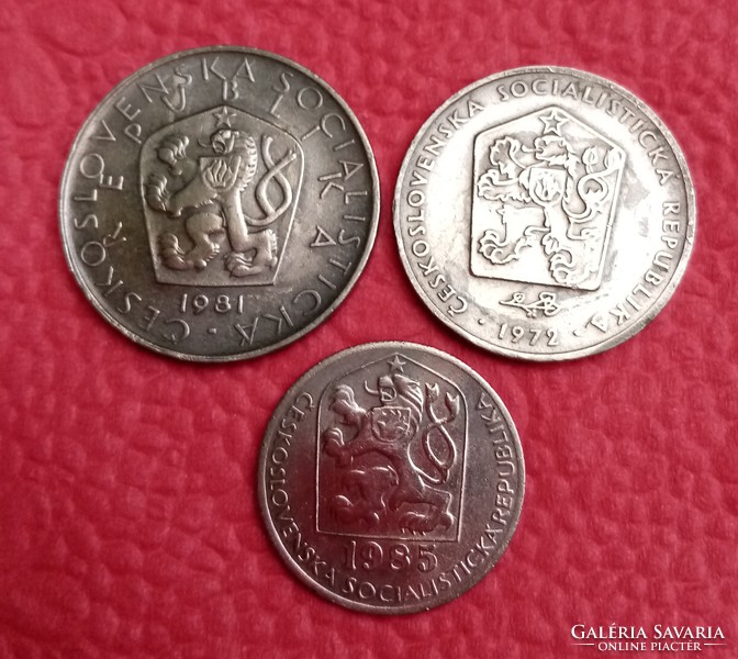 Csehszlovák 5korona, 2 korona és 50 haller 1972,1981,1985