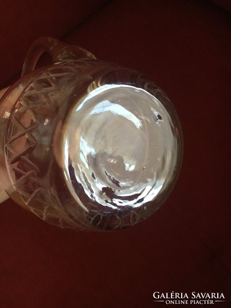 Rare art deco glass jug with stopper, polished geometric decoration