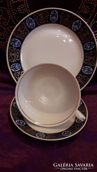 Kobaltkék teás csésze tányérokkal, reggeliző szett (L2063)