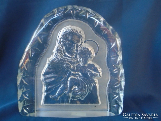 Virgin Mary, Madonna with Child Jesus in very heavy heavy crystal glass costa 1874 grams