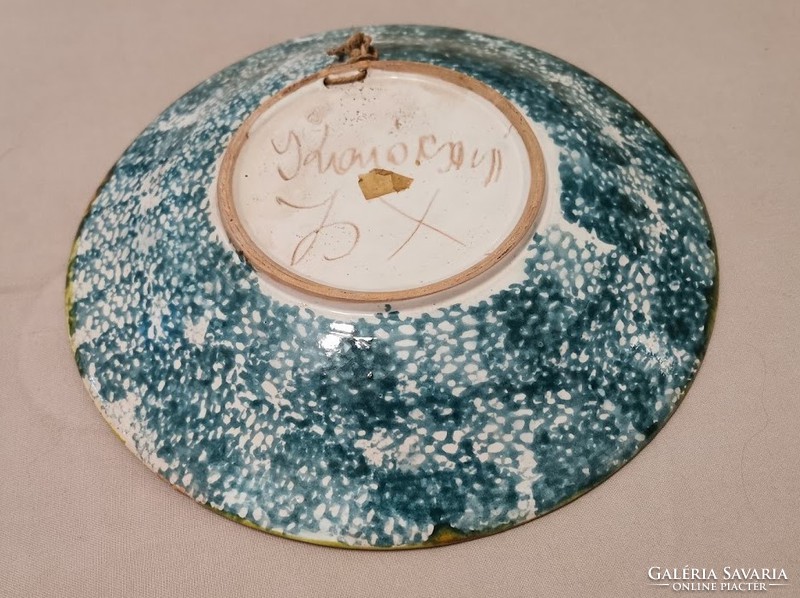 Retro Karácsonyi Zsuzsa iparművészeti tál, tányér, jelzett, 28,5 cm