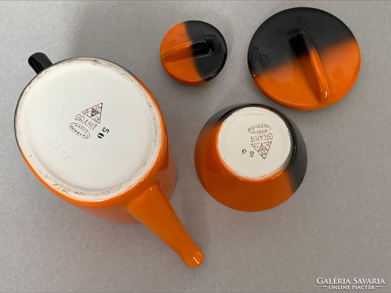 Granite ceramic spout, sugar bowl, orange-black, nostalgia pieces