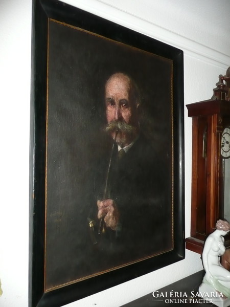 Márton J. szignált nagyon szép olaj festménye 86 * 63 cm méretben az eredeti antik kerettel 1905