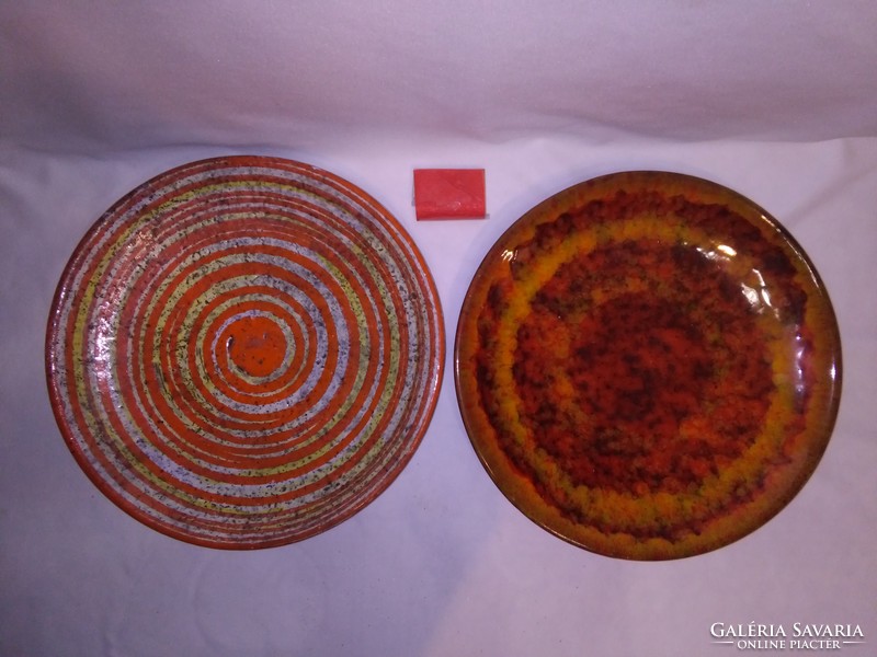 Iparművész kerámia falitányér, tányér, falidísz - két darab együtt - 30 cm