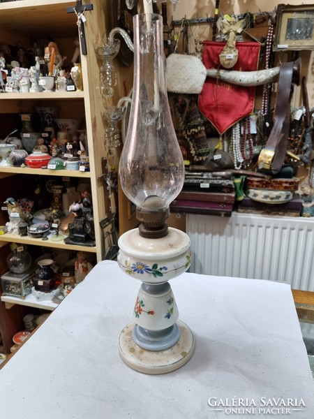 Old milk glass kerosene lamp
