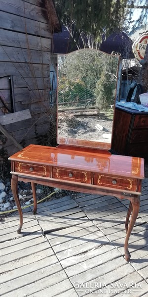 Gyönyörű intarziás vintage fésülködő asztal tükörrel