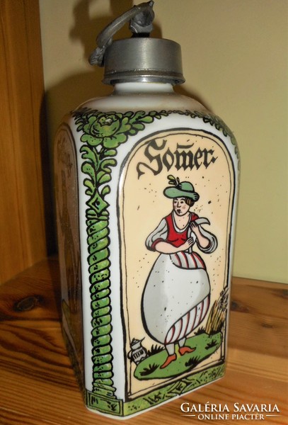 Old German porcelain liqueur bottle with tin cap (Dr. Merkle atalier - hand painted)