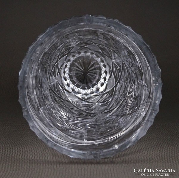 1H650 Hatalmas vastag falú csiszolt üveg kristály váza 26 cm