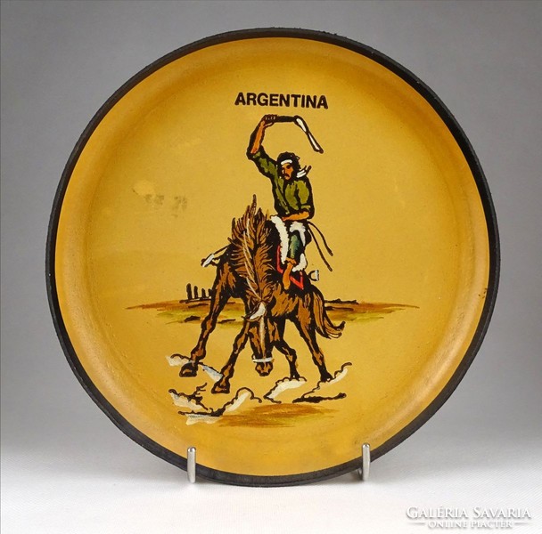 1H911 Argentin bőr falidísz tányér bőrdíszmű 21.5 cm