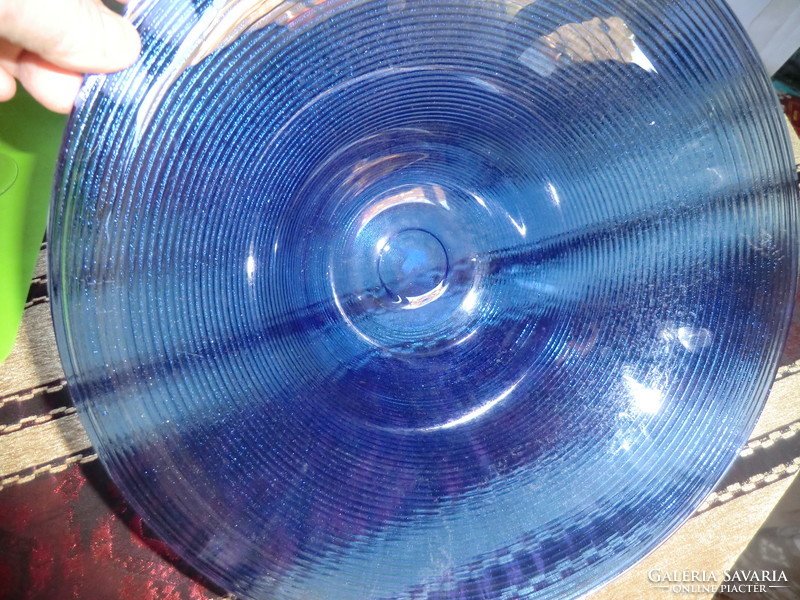 Giant blue specialty glass table ornament bowl 34 cm in diameter 13 cm deep