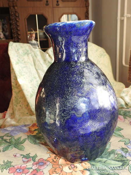 Antique chandelier blue glazed large vase - museum piece 30 cm!