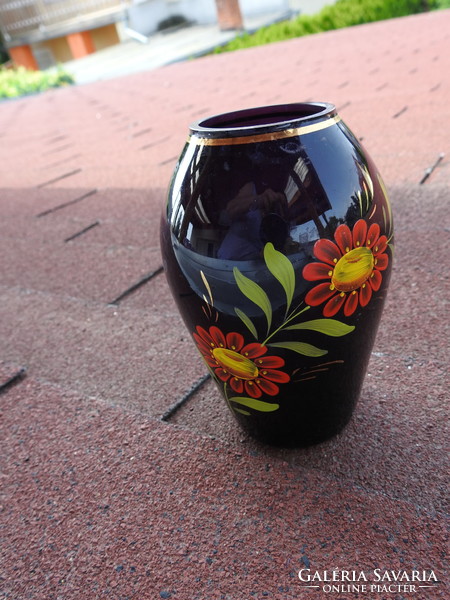 Moser _ kézzel festett mélykék váza