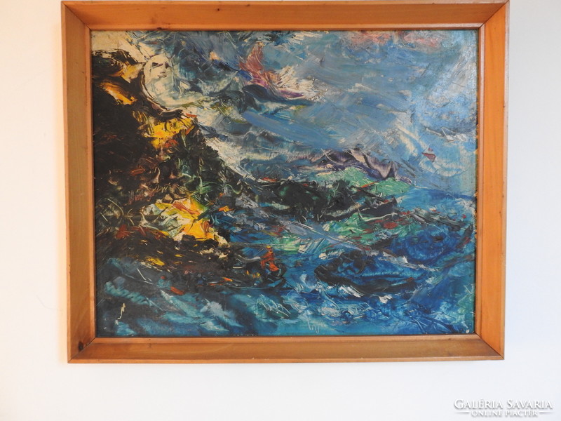 Biró Jenő - Vihar - absztrakt olaj festmény