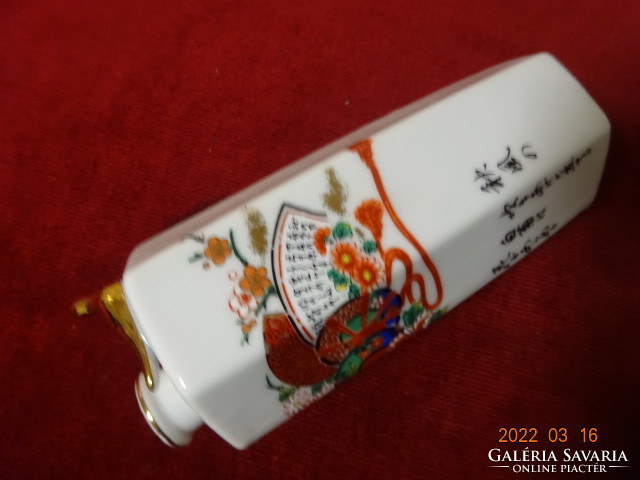Japán porcelán fütyülős pálinkás palack, kézi festésű, kismadárral díszített. Vanneki! Jókai.
