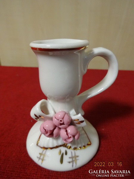 German porcelain candlestick with pink flowers. Height 8 cm. He has! Jókai.