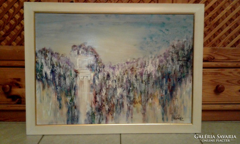 "Lila akácos"Keretezett ,elegáns ,eredeti festmény 77 x 57 cm