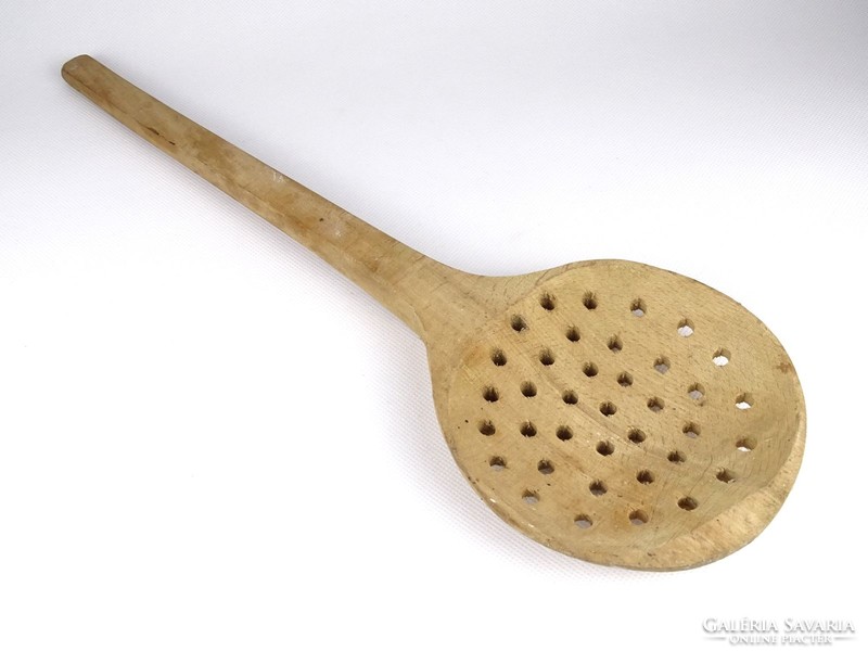 1H979 antique carved abalé mixing wooden spoon 45 cm