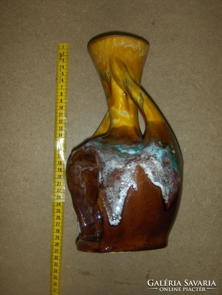 Ritka iparművész kétfülű mázas kerámia váza 26 cm (3/d)