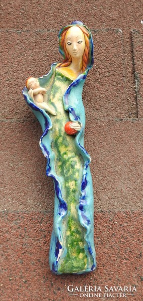 Madonna with her baby - antique ceramic wall decoration