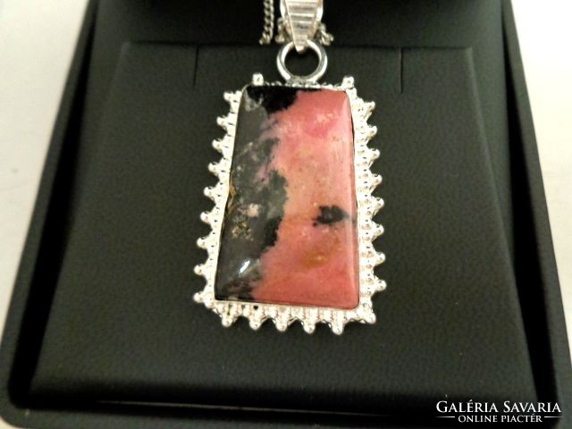 Rhodonite large mineral pendant and chain
