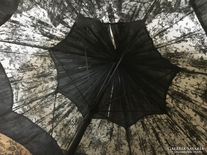 Antique black lace parasol - defective