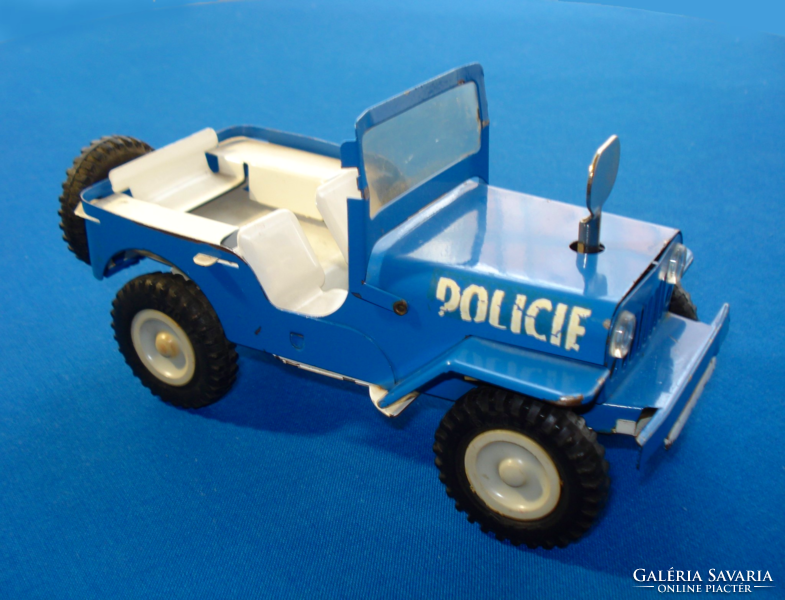 Retro, felhúzható rendőr jeep, lemezjáték (ITES, 1970-es évek eleje)