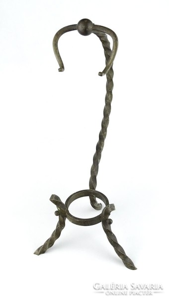 1I004 old pocket watch holder with twisted wrought iron stand 36.5 Cm