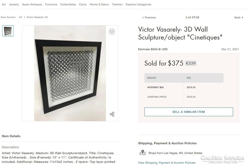 Victor Vasarely 3D kinetikus képe 1973, II. számű darab