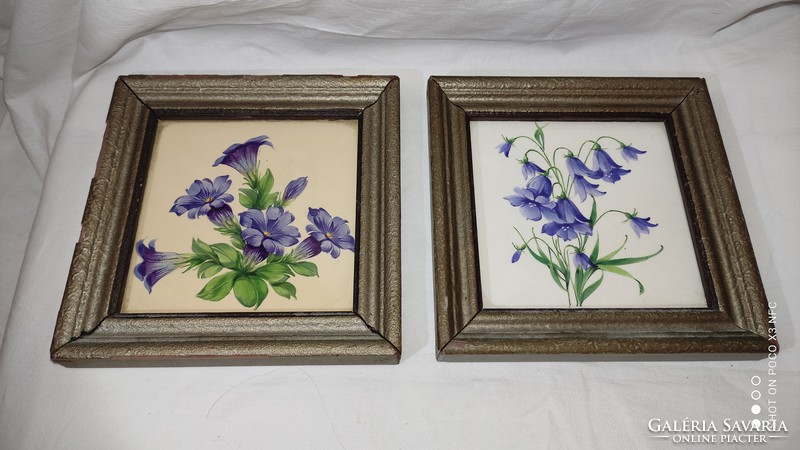 Pay one get two sale! Meissen porcelain tile picture hand painted violet flower framed