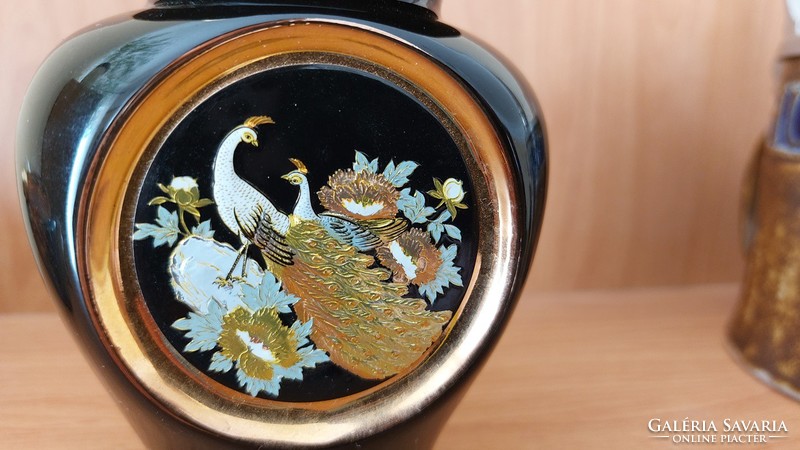 Japán Chokin porcelán fedeles váza 24 karátos aranyozással cca 16 cm magas