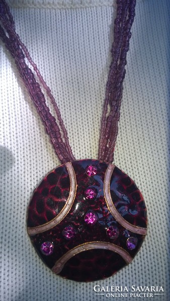Dekoratív lila zománc nyaklánc-nyakék lila gyöngysorral