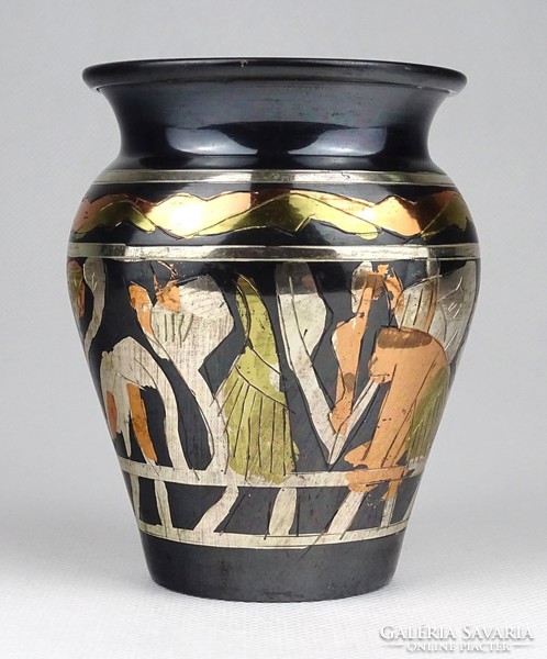 1H944 Egyptian pharaoh ornate copper vase 10 cm